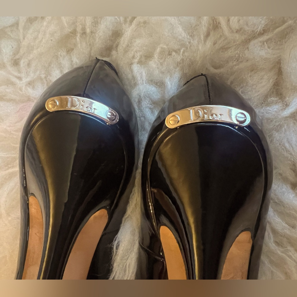 Christian Dior Patent Leather Peep Toe Heels - 6.5
